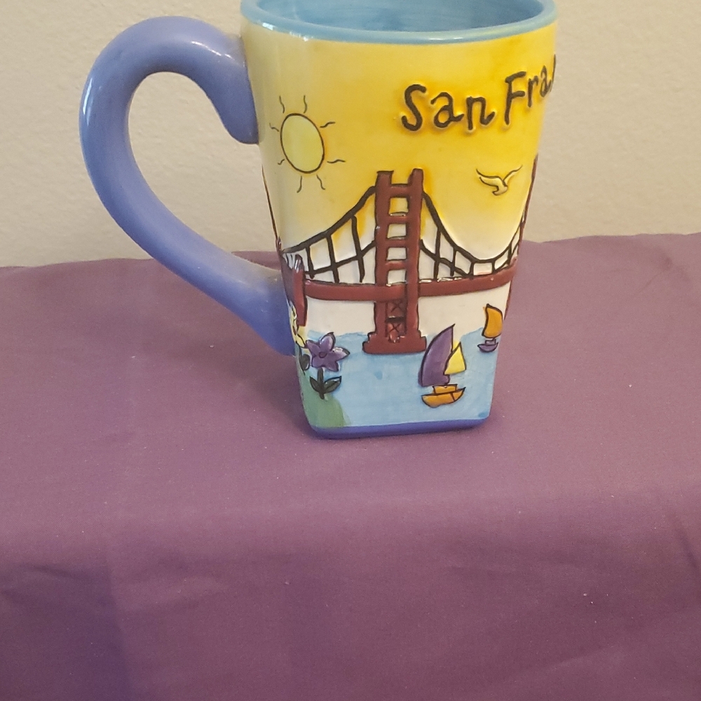 San Francisco Themed Blue and Yellow Mug